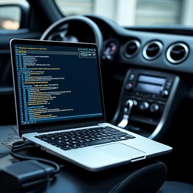 Laptop connected to car OBD port for ECU remapping